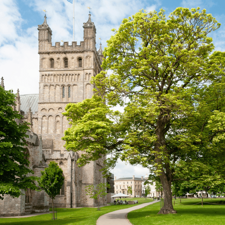 Exeter Cathedral and the Cathedral Green in the summer