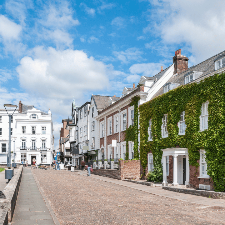 Historic buildings around the Cathedral Green in Exeter, Devon