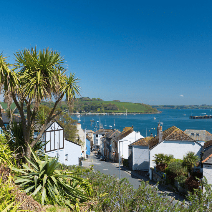View down a street in Falmouth and across the water to Flushing on a sunny day