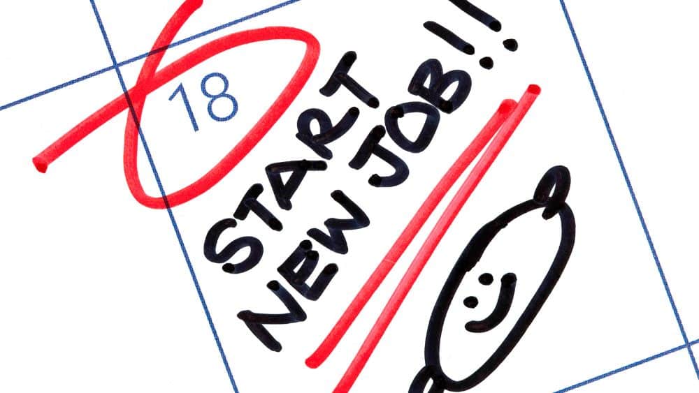 Calendar with 'start new job' circled on one day