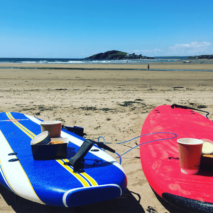 Surfboards on a sunny day at Bantham Beach in Devon