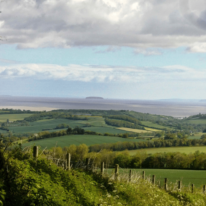 Somerset countryside and island in the Bristol Channel